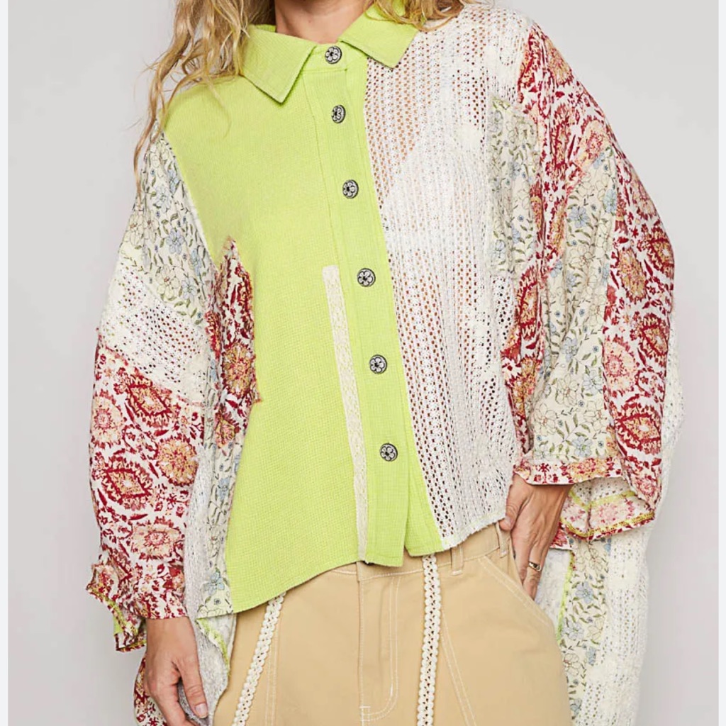 Pol Floral Patchwork Button-Up Top